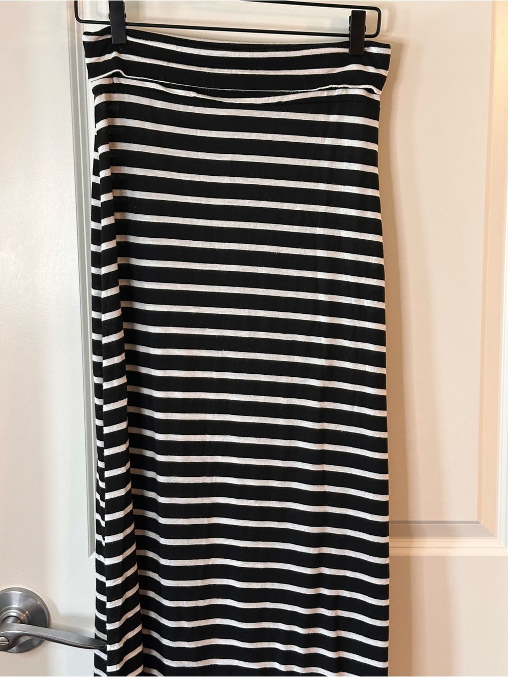 Brat Star Black White Striped Foldover Waist Maxi Skirt Size Medium